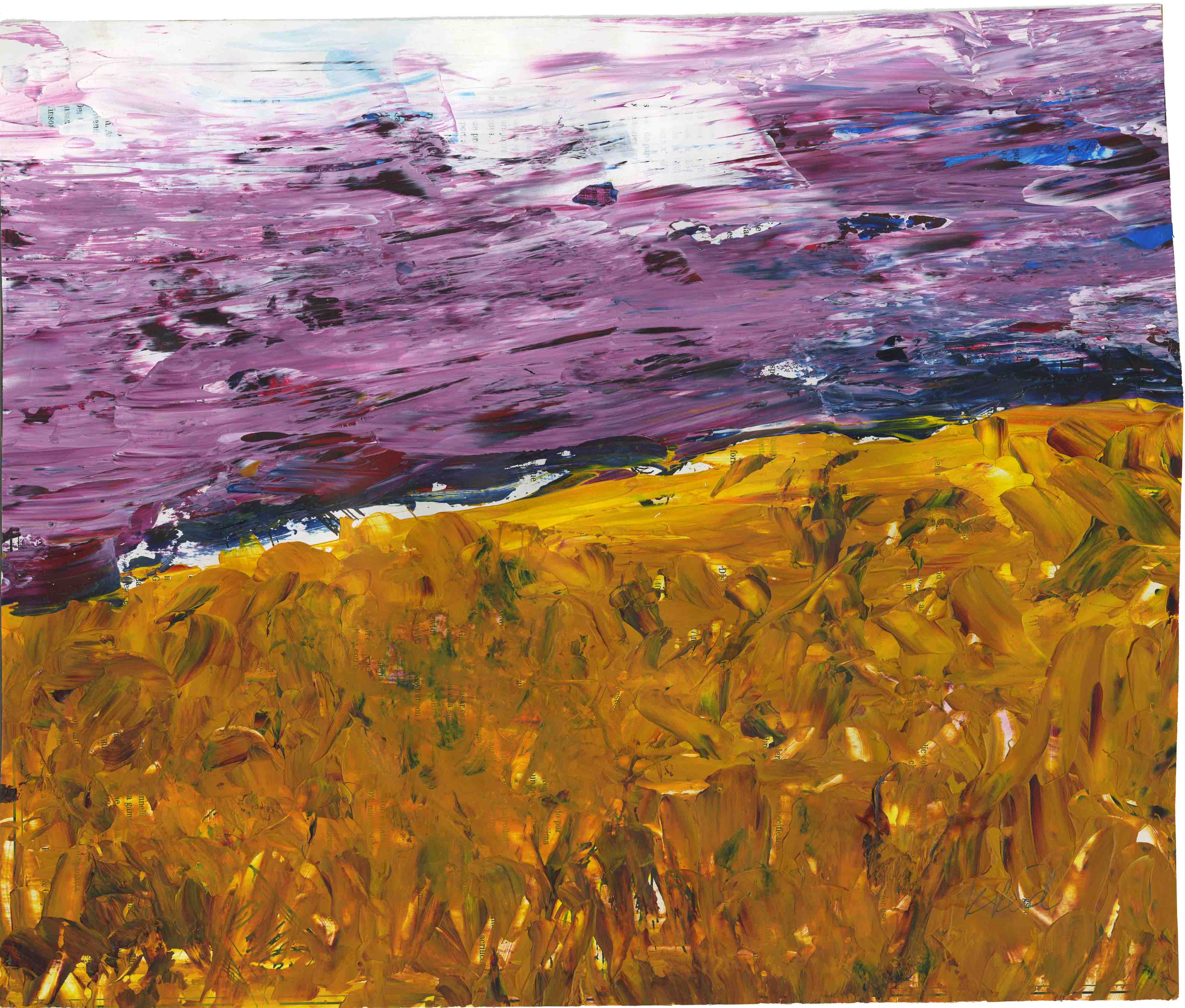 Acrylic image of the landscape of field and sky on the North Coast of Northern Ireland.
